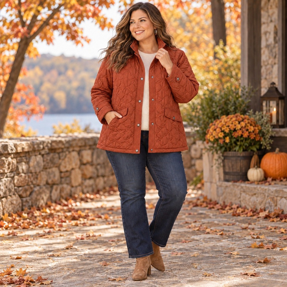 Lands End Quilted Barn Jacket 3X Rust Orange Lightweight Puffer Coat Barn Chore